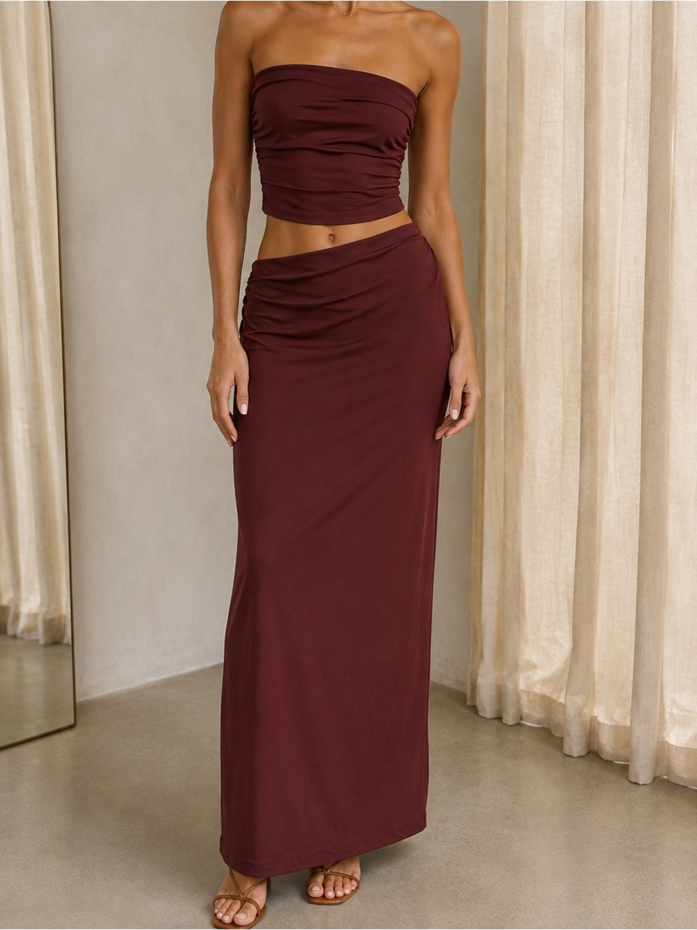 Pull & Bear ruched midi skirt from a matching two-piece set